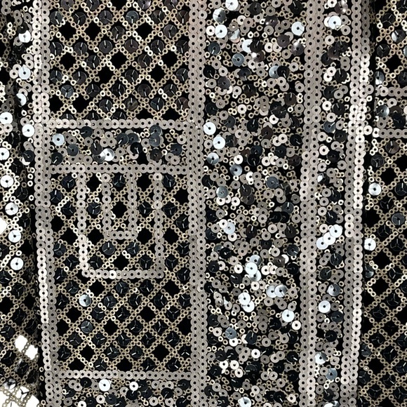 BASLER SEQUIN GEOMETRIC SLEEVELESS VELVET TRIM SHEATH PARTY COCKTAIL DRESS - Picture 13 of 14